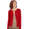 Ladies Cotton Button Front Crew Neck Cardigan - RED